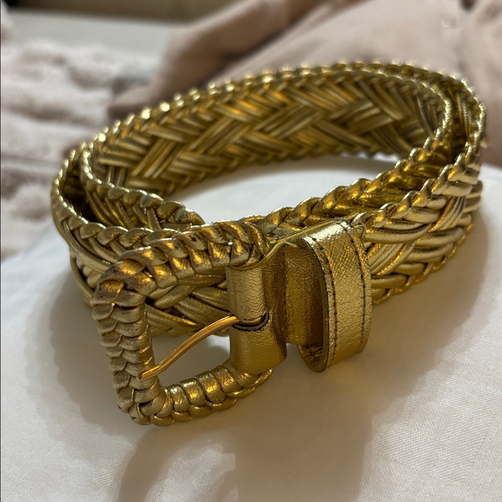 Metallic Gold Braided Leather Women’s Belt
